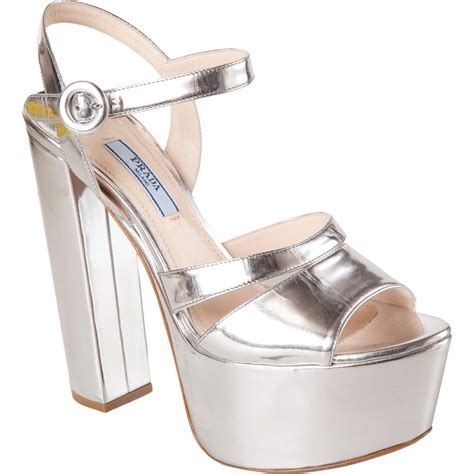 silver shoes prada|Prada silver platform shoes.